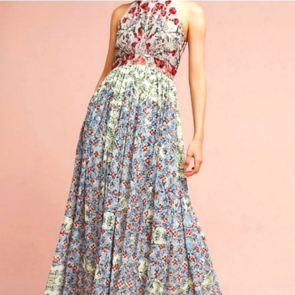 Anthropologie Bhanuni by Jyoti "Adelise" Beaded Floral Maxi Dress Size 6